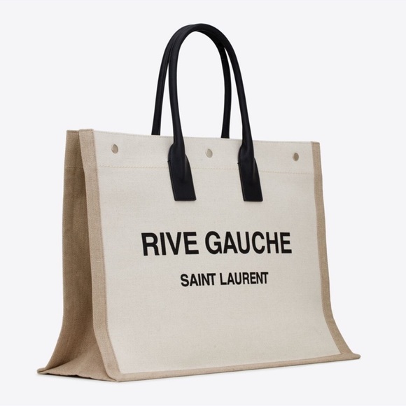 Authentic YSL RIVE GAUCHE TOTE BAG IN LINEN AND LEATHER - Picture 3 of 14